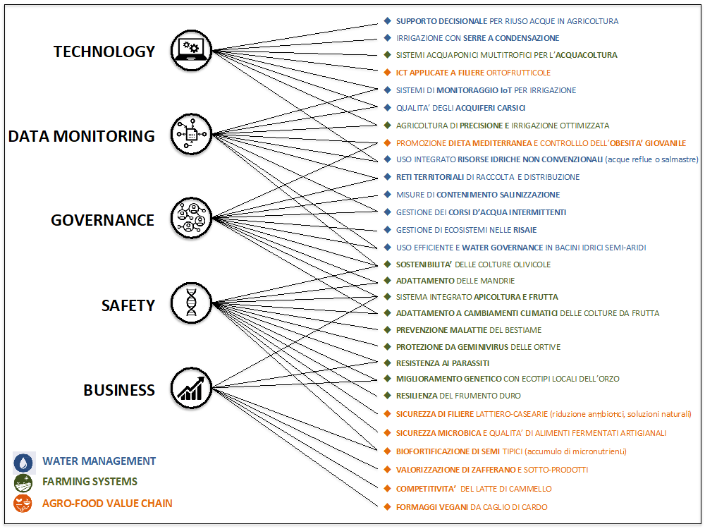 Fig. 1  Classificazione dei progetti PRIMA per tipologia prevalente di innovazione (primi 36 progetti finanziati - 2018)