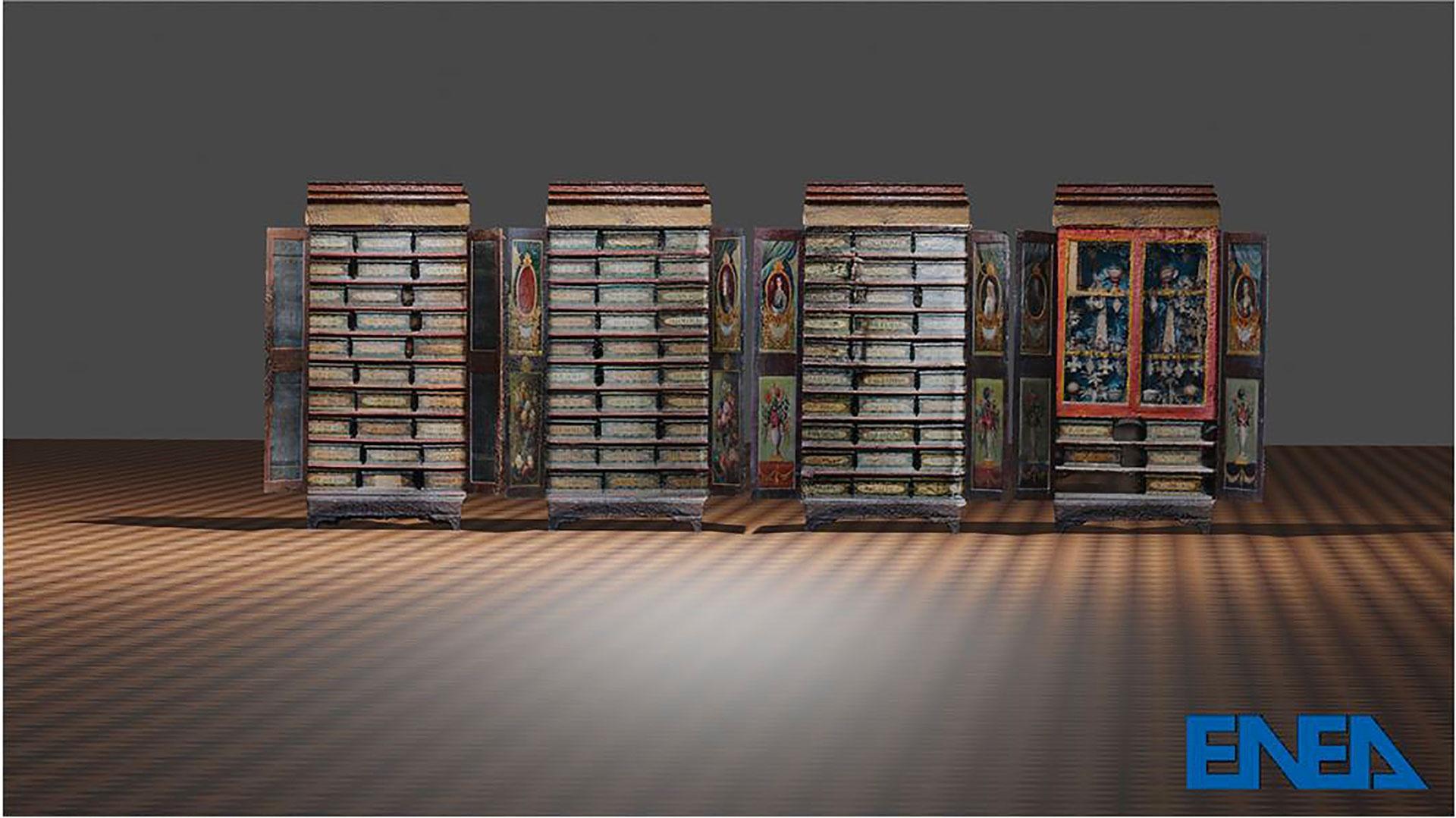 modello 3D fotogrammetrico di un antico armadio conservato in una sala attigua alla Sala delle Vendite