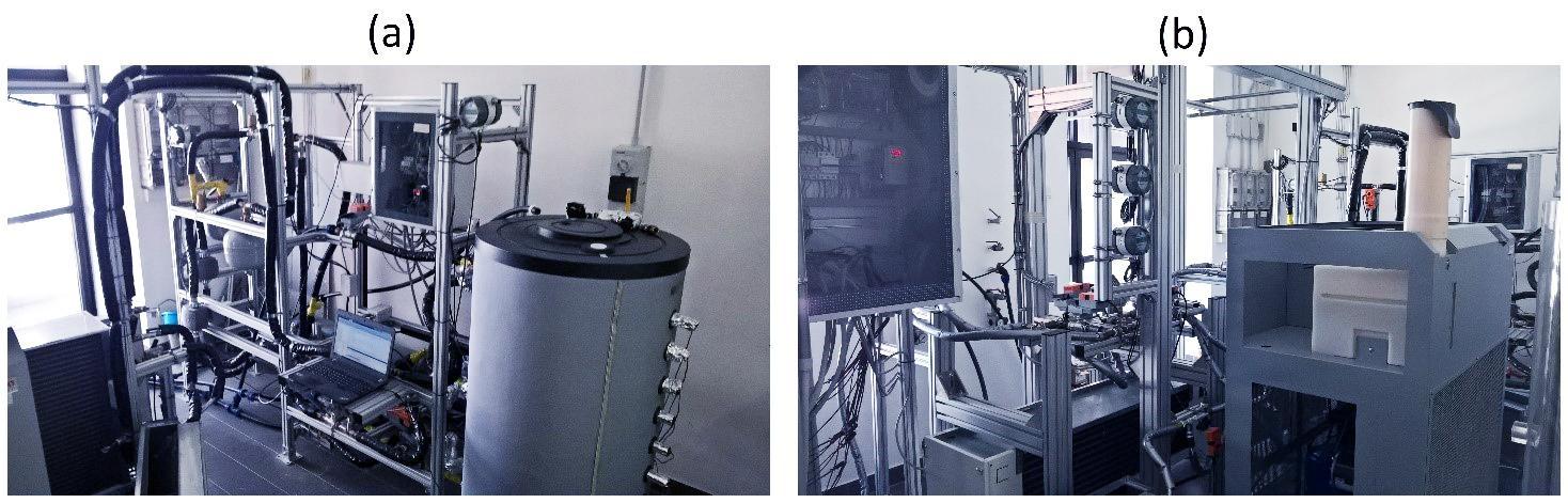 Fig. 1   (a) impianto prove accumulo termico a temperature medio-basse; (b) impianto prove accumulo del freddo