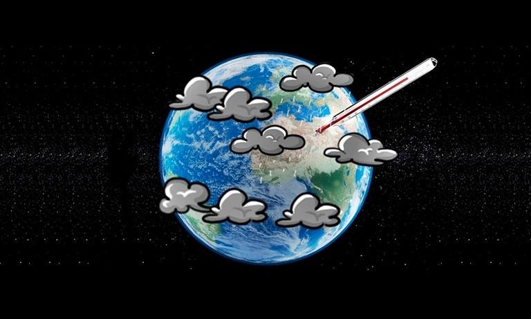 Terra con smog e termometro