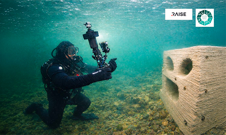 sub che fotografa i reef messi in acqua