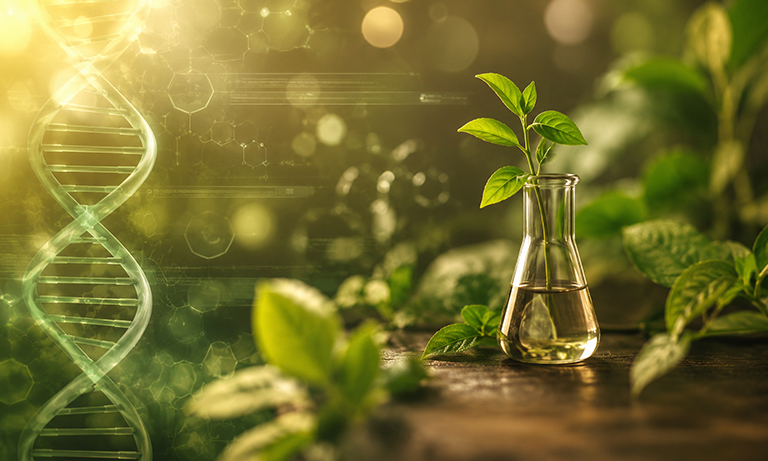 simbolo del DNA e vegetazione